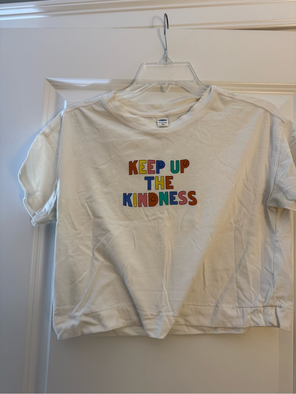 Old Navy White Tee with Multicolor "Keep Up The Kindness" Graphic